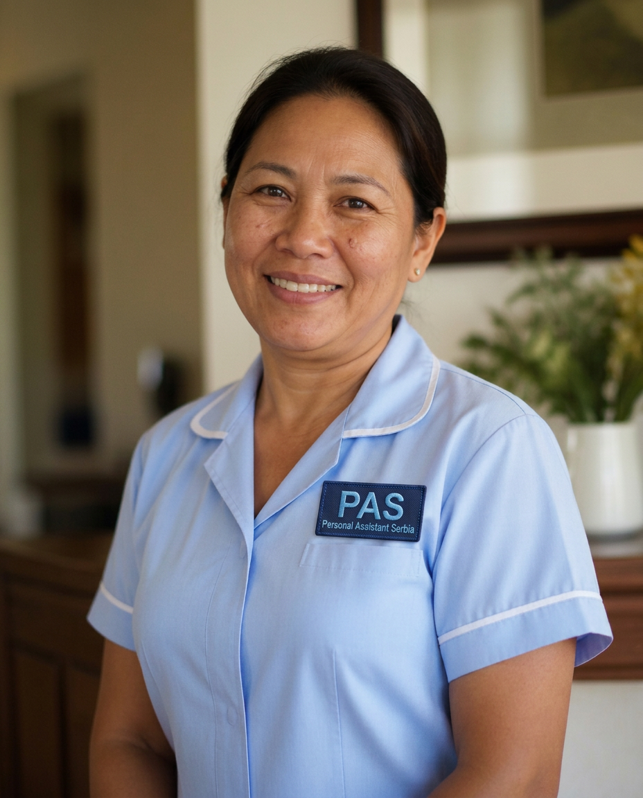 Maria from Philippines, Housekeeping assistant in professional uniform