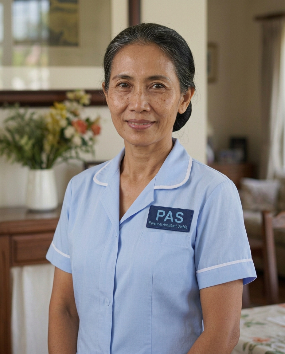 Nok from Thailand, Family cooking assistant in professional uniform