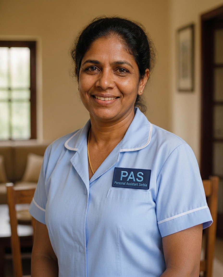 Kumari from Sri Lanka, Housekeeping assistant in professional uniform