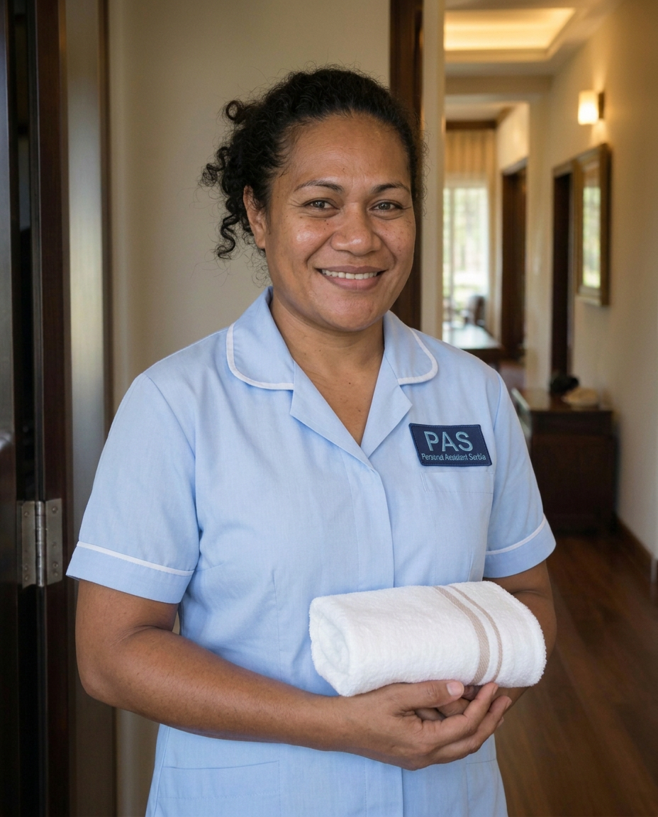 Hoa from Vietnam, Housekeeping & cooking assistant in professional uniform